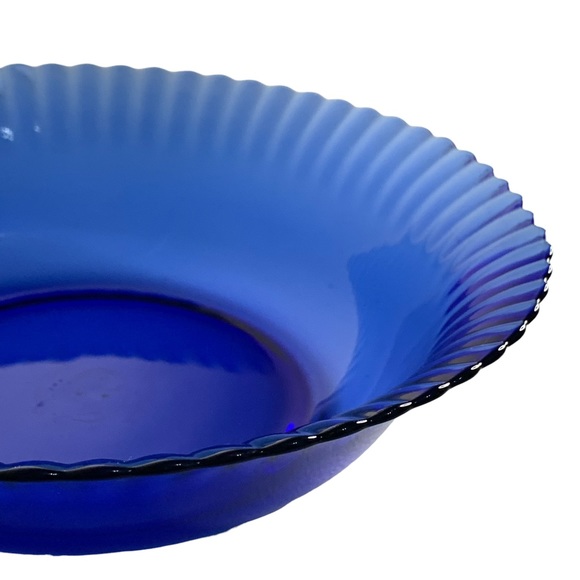 Vintage Cobalt Blue Glass Bowl Colorex Brazilian Fluted Scalloped Signed 9 1/2” - Picture 2 of 7